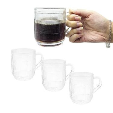 Imagem de Jogo 3 Xícaras Caneca De Vidro Transparente Com Alça 250ml - CLICK HOU