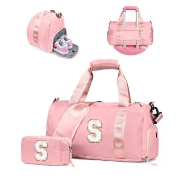 Imagem de Vogewood Presente para filhas, meninas, meninas, bolsa de ginástica com compartimento para sapatos, bolsas de fim de semana personalizadas para crianças, bolsa de viagem inicial com bolsa de maquiagem