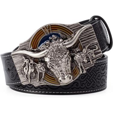 Imagem de Cinto De Cowboy Ocidental, Cinto De Touro De Chifre Longo Cinto De Cowboy Western, Cinto De Cosplay De Cavaleiro Cinto De Couro Pu Retro Para Homens Mulheres Jogos & Festa De Ba, Black B, 130CM/51.2''