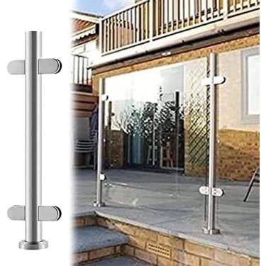 Imagem de Postos redondos de trilhos de vidro de tubo, piso em pé de aço inoxidável postes postagem de escada de escada, coluna com grampos de vidro bloco, posto de prata-mid, 70cm/27,5 em