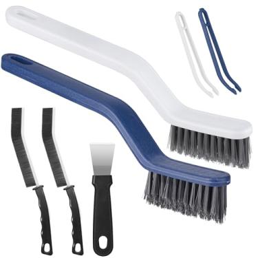 Imagem de Conjunto de 5 escovas de limpeza de argamassa, escova de limpeza de cerdas duras, ferramenta de limpeza de lacunas multifuncional com clipe, escovas de limpeza para uso doméstico para janela, banheiro