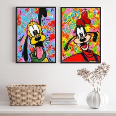 Imagem de Kit 2 Quadros Decorativos Grafite Pluto Pateta 33x24cm - Vidro e Moldu