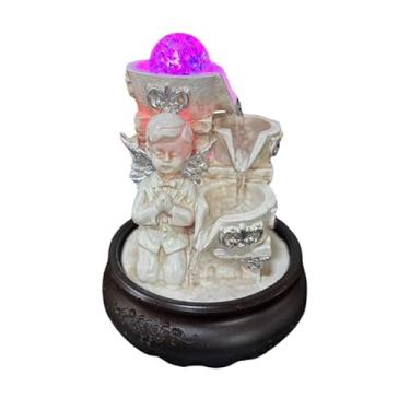 Imagem de Fonte Decorativa Cascata Zen com Anjo, LED Giratório Colorido, Iluminação Bola de Água