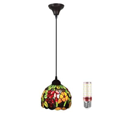 Imagem de UYYTBPA Luminária Pendente Tiffany Pequena De Vidro Colorido 8" Para Bar, Corredor, Sala Jantar Com Lâmpada E26 Estilo Uva