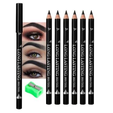 Imagem de WanTuoluo Conjunto De 6 Lápis Sobrancelha Com Apontador – Madeira Núcleo Rígido, Perfeitos Para Sobrancelhas E Delineador, À Prova D'Água Suor, Maquiagem Iniciantes (Preto, Pacote 6)