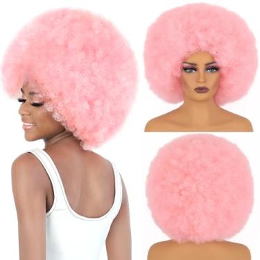 Imagem de MYCNIMY Perucas Afro Para Mulheres Negras, Cacheadas, Macias, Naturais, Estilo Anos 70, Com Pelo Sintético Rosa, Grande, Festa Diária, Cosplay (Rosa)