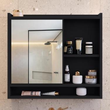 Imagem de Espelheira Suspensa Para Banheiro Closet Porta e Nichos Ganchos Toalhas (Aqua Preto)