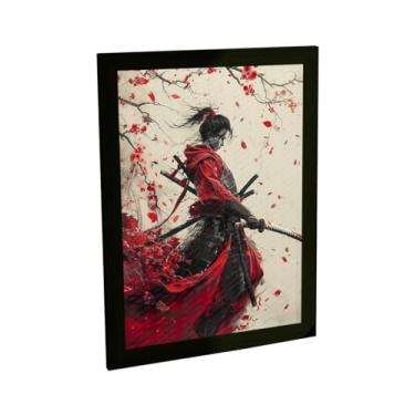 Imagem de Quadro Decorativo Mulher Samurai Sacando Espada Katana Pétalas Vermelhas Decoração Poster Quarto Sala