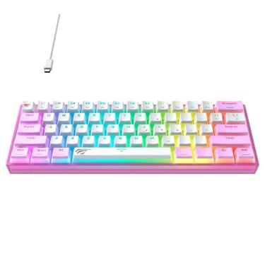 Imagem de Teclado Mecânico Gamer Havit KB877L - Formato 60% - Iluminação RGB - Switch Red - Branco e Roxo-Unissex