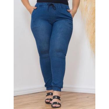 Imagem de Calça Jogger Feminina Jeans Plus Size Cintura Alta Premium - UJEANS, A