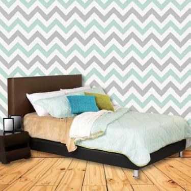 Imagem de Papel de Parede Chevron Verde, Cinza e Branco PREMIUM Autoadesivo Texturizado 5 metros = 1 Rolo de 5m X 45cm Sala Quarto