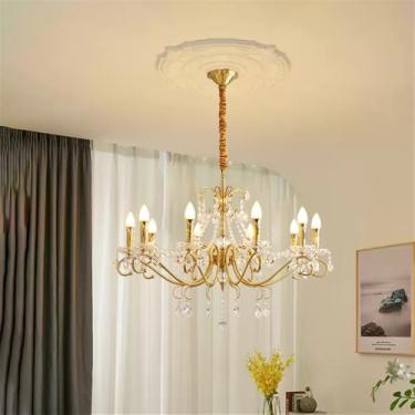Imagem de Vela Francesa Latão Cristal Candelabro LED Luxo Americano Sala De Estar Restaurante Quarto Estudo Villa Hotel Bar Café Lâmpada Pingente (D 10 luzes)