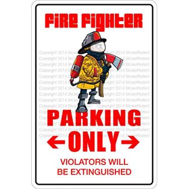 Imagem de StickerPirate Fire Fighter Parking Only 20.3 cm x 30.5 cm Placa de metal novidade alumínio NS 339