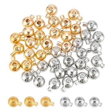 Imagem de arricraft 40 peças, 2 cores, contas de crimpagem de latão, bola redonda e coluna, pontas de cabo dobráveis, pontas de metal para crimpagem de metal, capas de nó, guardiões de arame para fabricação de