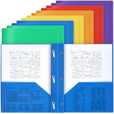 Imagem de Yeaqee 12 unidades de pastas de arquivo de plástico com 2 bolsos e 3 pontas, material de organização de escritório e escola para documentos em papel, pastas de projetos de assuntos de lição de casa