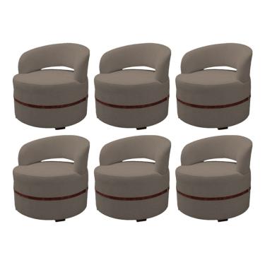 Imagem de Kit 6 Poltrona Decorativa Luana Estofada para Sala Linho Marrom