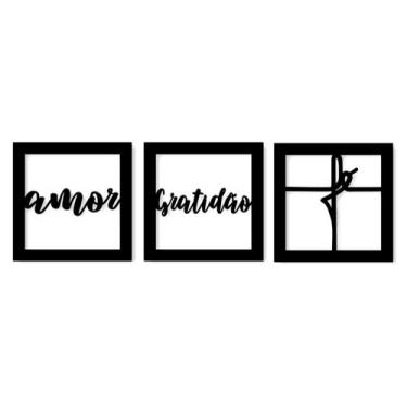 Imagem de kit 3 Quadros Letreiro Decorativo Fé Amor Gratidão em Mdf 3mm Decoraçã