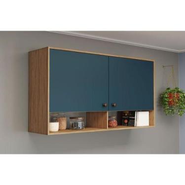 Imagem de Armário Aéreo p/ Cozinha Torino c/ 2 Portas 120cm Mel/Petroleo - Movel