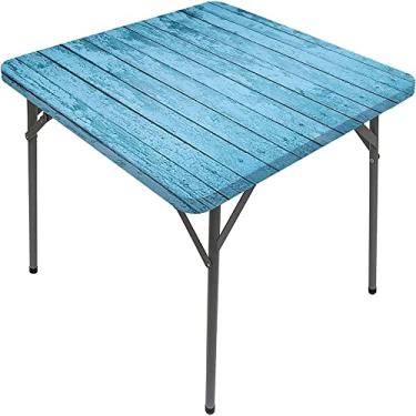 Imagem de CESGFC Toalha de mesa quadrada de madeira, estampa de textura de prancha de madeira, borda elástica, capa de mesa de jantar interna/externa, adequada para mesa quadrada de 119 x 119 cm