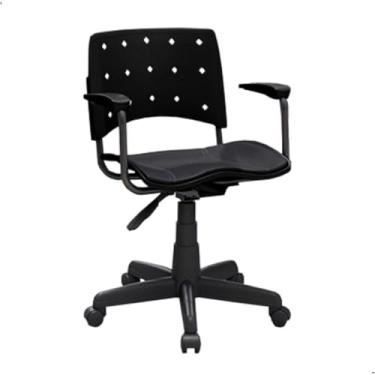 Imagem de Cadeira Giratória Secretária Preta com Braços Fixos Estofada Regulagem de Altura Plataforma Escritex