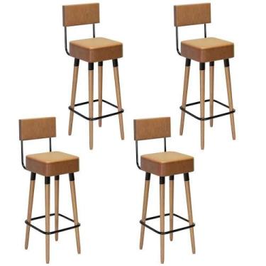 Imagem de Kit 4 Banquetas Para Bancada Estofada Bariloche Amarula - SALAONE