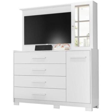 Imagem de Cômoda Com Painel Para Tv 43 Ilha Bela 4 Gavetas Branco Fosco Liso - A