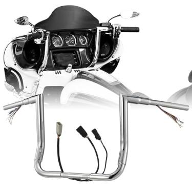 Imagem de Prewired Gancho Fat Ape Pré-Cabeado De 1 1/2" Com Elevação 12" Para Guidão Rise Bagger Harley Street Glide/Electra Glide/Ultra Limited 2008-2013, Cabo Can-Bus E Barra Ângulo Reto Tbw (Acelerador Por