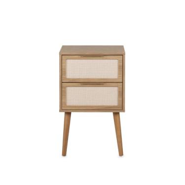 Imagem de Mesa de Cabeceira Ivvie 2 Gavetas Tauari/Dourado - Telinha Rattan