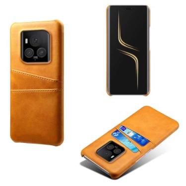 Imagem de Capas Compatível com Honor Magic 6 Pro,Caso de couro PU-Tampa de telefone a prova de choque com 2 slots de cartão,Proteção anti-impressão digital e anti-gota-Yellow