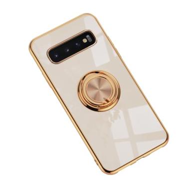 Imagem de EiYioun Capa de silicone para Samsung Galaxy S10 com suporte de anel de metal de atração magnética, borda banhada à prova de choque, antiderrapante, ultrafina, capa protetora para telefone