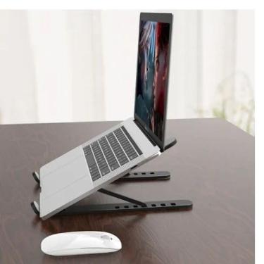 Imagem de Suporte para Notebook e Tablet em Alumínio Resistente Apoio Mesa em Metal Articulado Dobrável Ajustável com Altura Regulável Portátil Base para Laptop (PRETO)
