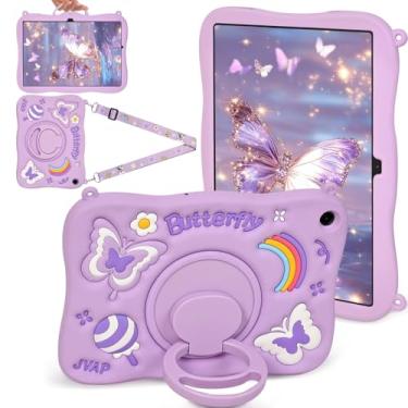 Imagem de Capa para Samsung Galaxy Tab A9 Plus 11 polegadas (SM-X210/X216/X218) linda capa de borboleta roxa feminina menina criança 3D alça giratória suporte e alça de ombro silicone macio para tablet Samsung