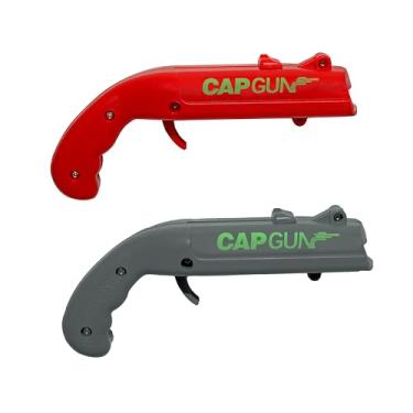 Imagem de Abridor de garrafa Cap Gun, lançador, atirador, arma divertida, abridor de cerveja criativo para beber, jogo, festa familiar, bar ao ar livre (2, vermelho-cinza)