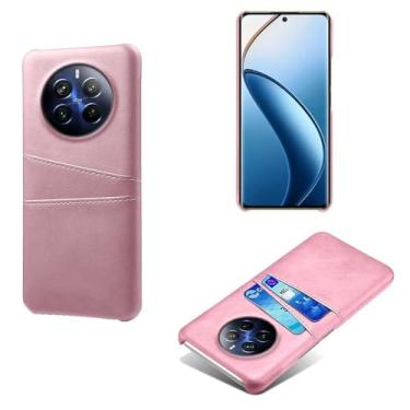 Imagem de Capas Compatível com OPPO Realme 12 PRO PLUS 5G,tampa protetora de couro falso,design de saco de cartão com 2 fendas de cartão atrás,proteção anti-impressão digital e anti-gota-Pink