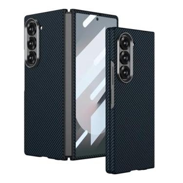Imagem de Capa protetora dobrável ultrafina com padrão de fibra de carbono e tela de vidro à prova de choque para Galaxy Z Fold6 (para Galaxy Z Fold6/azul)