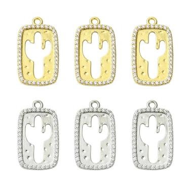 Imagem de UR URLIFEHALL Pingentes de cacto de zircônia cúbica de 2 cores, 6 peças, pingente de planta tropical do deserto para brincos, colar, pulseira, faça você mesmo