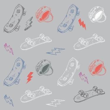 Imagem de Papel De Parede Adesivo Fundo Cinza Skate Capacete Quarto 12m