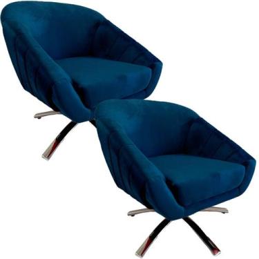 Imagem de Kit Duas Poltrona Giovana Base Giratória Cromado em Sued Premium - Sua