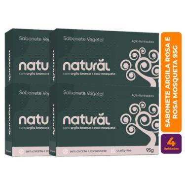Imagem de Kit c/ 4 Sabonete Vegano Argila Branca e Rosa Mosqueta 80g - Orgânico 