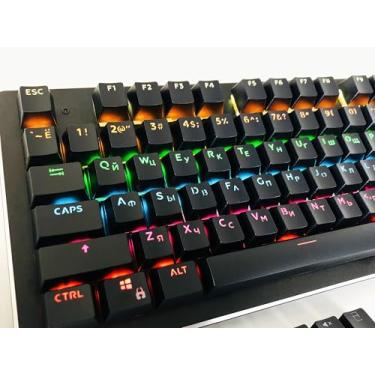 Imagem de IYTYIR 132 teclas russas retroiluminadas com perfil OEM, para teclado mecânico MX, conjunto de teclas removíveis para teclado mecânico 61, 87, 104, tamanho completo (apenas tecla) (preto)