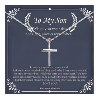 Imagem de Colar To My Son from Dad Mom com pingente masculino de aço inoxidável, cruz cristã, presentes de aniversário inspiradores para homens, filhos, presentes de mãe, Aço inoxidável, Sem Pedra Preciosa