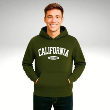 Imagem de Moletom Unissex California Canguru Blusas de Frio Casaco Fechado Liso Estampado-Unissex