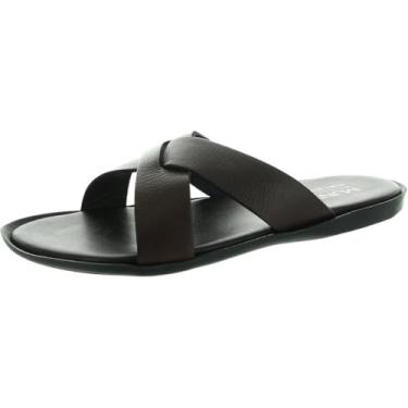 Imagem de MARC JOSEPH NEW YORK Mens Casual Comfortable Lightweight Fashion Genuine Leather Slip on Criss Cross Slide Indoor and Outdoor Open Sandal Anti Slip Cushion Support Slipper Cognac Grainy 11.5