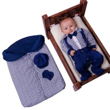 Imagem de Saída de Maternidade 100% Algodão Inverno Suspensório Marinho com Port