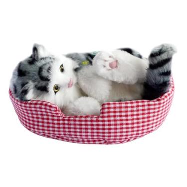 Imagem de Ｂｅｓｇａ Simulação adorável gato gatos adormecidos brinquedo make sons boneca boneca versátil vida realista decorações de pelúcia gato companheiro, Gato Cinza