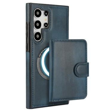 Imagem de HAOMRIYL Capa carteira para Samsung Galaxy S25 Ultra/S25 Plus/S25, capa de couro magnética destacável com função de suporte, capa de proteção, azul, S25plus