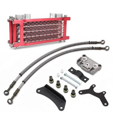 Imagem de PowerMotor Resfriador de óleo de motor de motocicleta, kit universal de resfriamento de óleo de motor para motocicleta ATV Pit Bike, resfriador de óleo de bicicleta suja, kit de radiador de motor