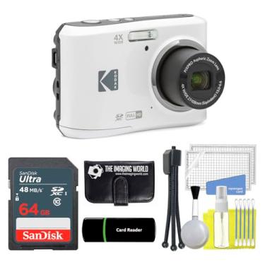 Imagem de The Imaging World Câmera Digital Kodak Pixpro Fz45 De 16 Mp, Zoom Óptico 4X, Grande Angular 27 Mm, Vídeo Full Hd 1080P, Lcd 2,7" (Branco) + Leitor Cartão 64 Gb E Carteira Memória, Kit Limpeza Tripé