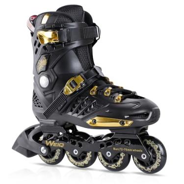 Imagem de Patins em linha para mulheres, homens, fitness, profissional, para adultos, alto desempenho, patins de velocidade unissex, iniciante, livre, agressivo, 4 rodas em linha, preto, dourado (40-41)