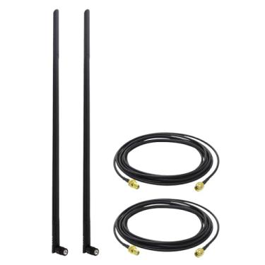 Imagem de Kaunosta Router WiFi de alto ganho 22dbi Antena omnidirecional universal 2 pçs e 3 m RP-SMA cabo de extensão macho para fêmea 2 peças para roteador de rede sem fio, cartão PCI/PCIe, adaptador USB, câmera IP